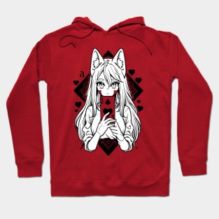 Cat Eared Girl Holding Ace of Heart Card Hoodie